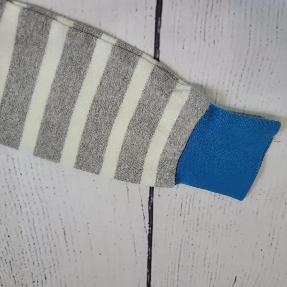 Mini Boden Size 7y 100% Cotton Grey White Striped Blue Accent‎ Crew Neck Top